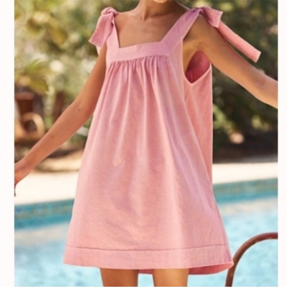 Free People Beach Honey Tie Shoulder Mini Dress Size XS Pink Babydoll oversized